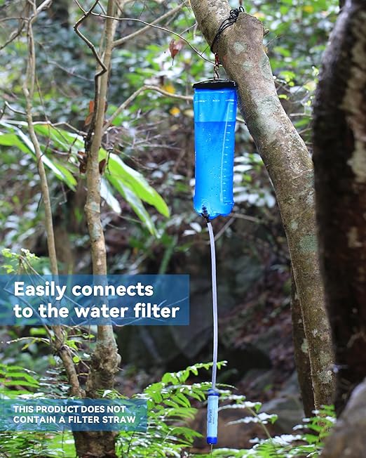 Gravity Water Bag, 3L Water Bag Compatible with Water Filtration System, Portable Gravity-Fed Water Bag for Camping Hiking Backpacking, Foldable & Hangable