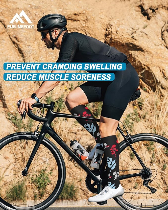 FuelMeFoot 6 Pairs Compression Socks for Women & Men 15-20mmHg Graduated Support Knee High Socks for Nurses, Travel, Athletic