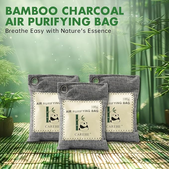 Activated Charcoal Odor Eliminator for Strong Odors, 100% Bamboo Charcoal Bags, Natural Odor Absorber for Home, Car, Closet, and Pet Areas, Natural Freshener (100g*10 Pack)