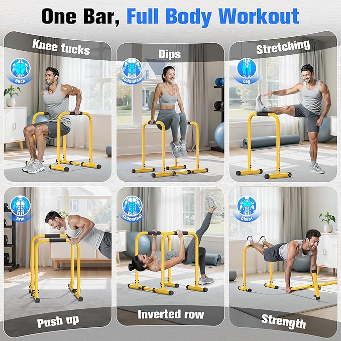 Sportsroyals Adjustable Dip Bar Station, Heavy Duty Parallette & Parallel Bars, 400LBS Stable Dip Stands for Home Gym, Calisthenics & Upper Body Workout Equipment