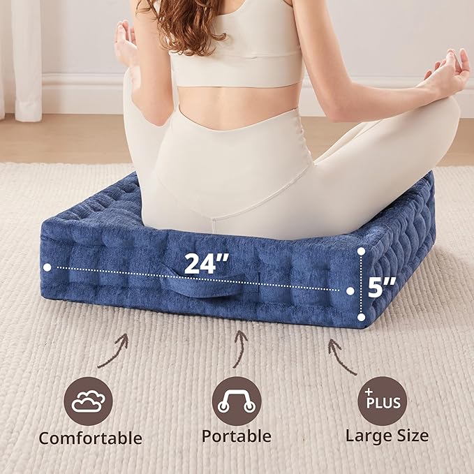 Intelligent Design Azza Large Cushion/Pouf, 24" W x 24" L x 5" H, Square Navy with Handle