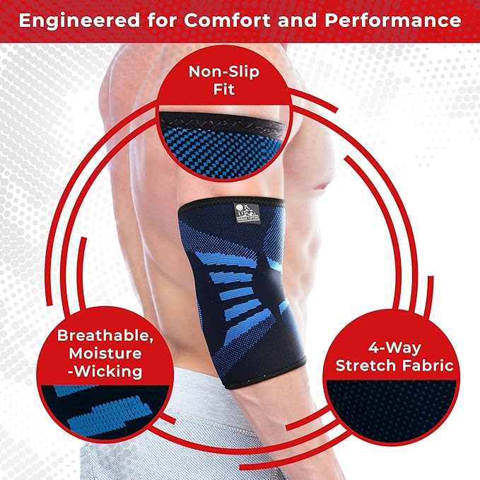 Nordic Lifting Elbow Compression Sleeves (1 Pair) for Men & Women - Support for Pain Relief, Tendonitis, Golfer’s & Tennis Elbow - Weightlifting Brace for Workout, Arm & Joint Recovery
