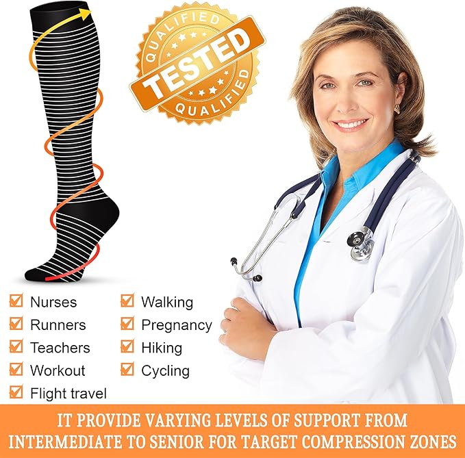 Compression Socks for Women & Men 15-20 mmHg, Best for Medical, Nursing, Running, Athletic, Varicose Veins, Travel