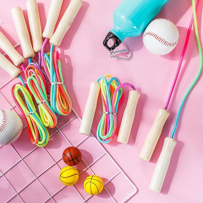 24 Pcs Jump Ropes Bulk 8.53 ft Rainbow Cotton Skipping Ropes with Wooden Handle for Exercise Physical Christian Charity Donation Operation Christmas Supplies