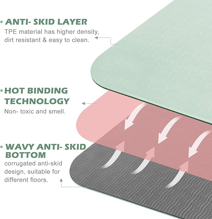 Yoga Mat Non Slip, Pilates Fitness Mats, Eco Friendly, Anti-Tear 1/4" Thick Yoga Mats for Women, Exercise Mats for Home Workout with Carrying Sling and Storage Bag