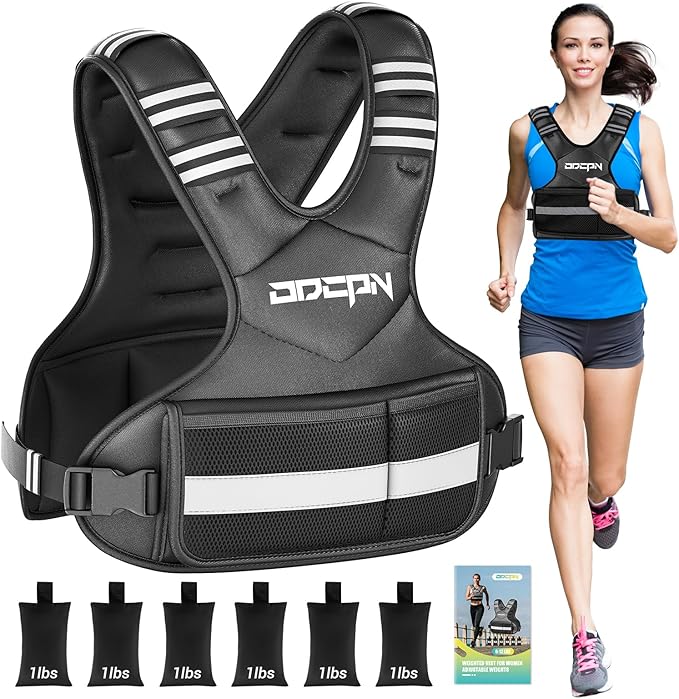 Weighted Vest Adjustable Weights for Women, 6-12 Lbs Weight Vest for Walking with Plus Size Pocket, Ruck Vest with 6 Ironsand Weights & Reflective Strip for Running, Workouts & Strength Training