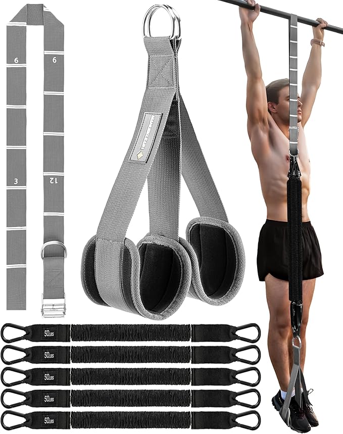 MANUEKLEAR Heavy Duty Resistance Bands for Pull Ups, Pull Up Assistance Bands with Scale Tracking Feature, Adjustable Pull Up Assist Band with Five 50-Pound Pull Up Bands and Fabric Feet/Knee Rest
