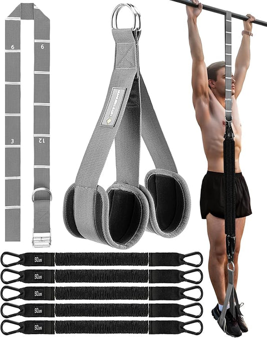 MANUEKLEAR Heavy Duty Resistance Bands for Pull Ups, Pull Up Assistance Bands with Scale Tracking Feature, Adjustable Pull Up Assist Band with Five 50-Pound Pull Up Bands and Fabric Feet/Knee Rest