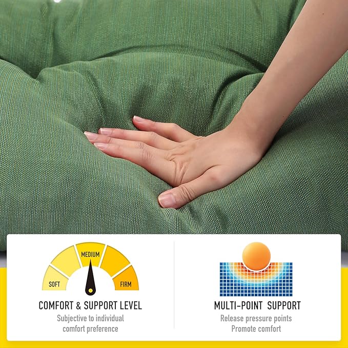 SUNROX LokGrip Non Slip Tufted Memory Foam Bench Cushion, FadeShield Water Resistant Durable Thicken Outdoor/Indoor Bench Seat Pads 51x16x4 inch, Heather Fern