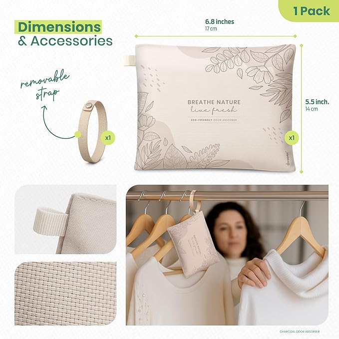 Roonin Charcoal Bags Odor Absorber - Activated Charcoal Bags For Cars - Bamboo Charcoal Air Purifying Bag - Odor Absorber For Home And Car (1-pack)