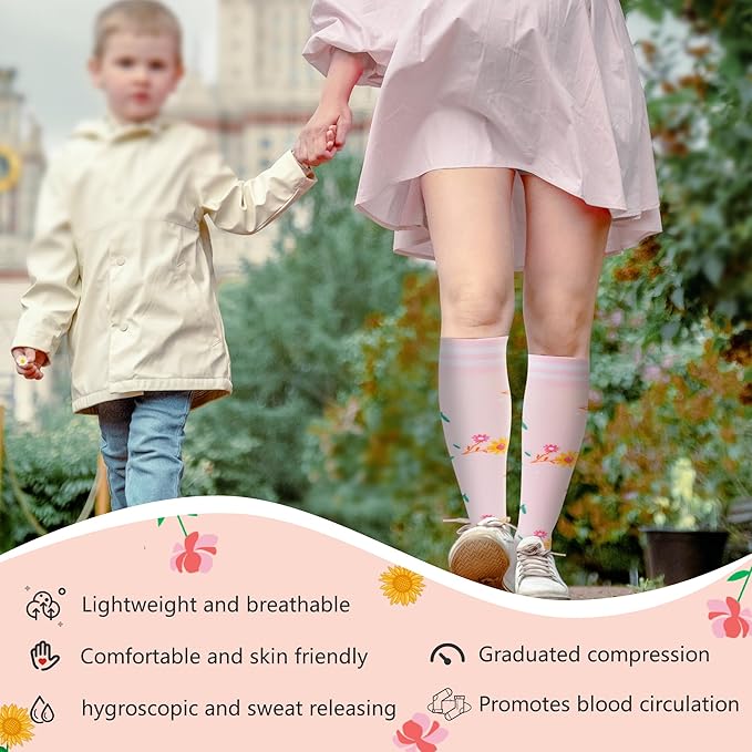 fenglaoda Compression Socks Women Men 4 Pairs, Knee High Support Socks for Running, Sports, Travel, Flight, Nurse