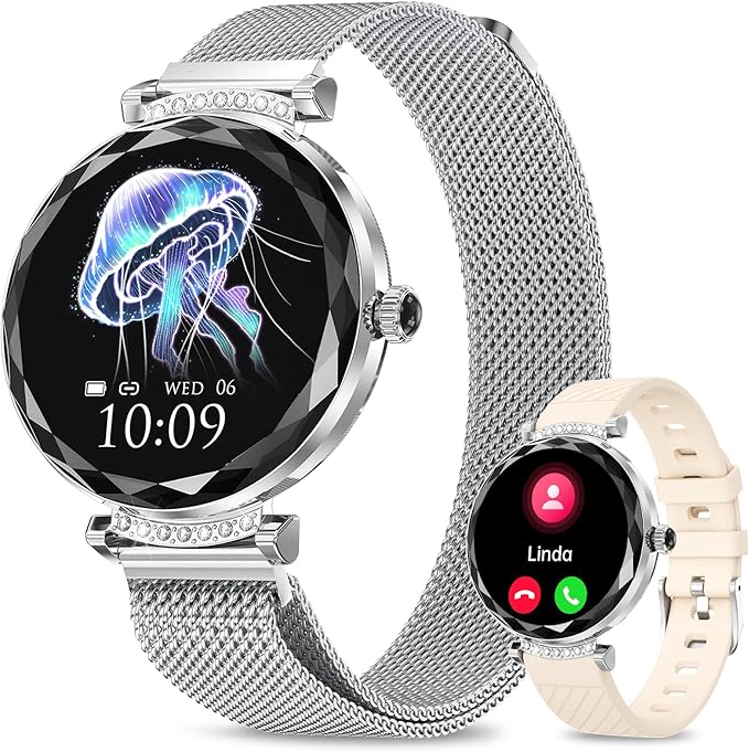 Smart Watches for Women(Answer/Make Call), 1.19" AMOED Smartwatch for Android iPhone,Fitness Tracker with 120+ Sport Modes, IP68 Waterproof, Heart Rate/Sleep/Spo2 Monitor, Activity Tracker Silver