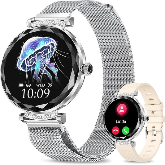 Smart Watches for Women(Answer/Make Call), 1.19" AMOED Smartwatch for Android iPhone,Fitness Tracker with 120+ Sport Modes, IP68 Waterproof, Heart Rate/Sleep/Spo2 Monitor, Activity Tracker Silver