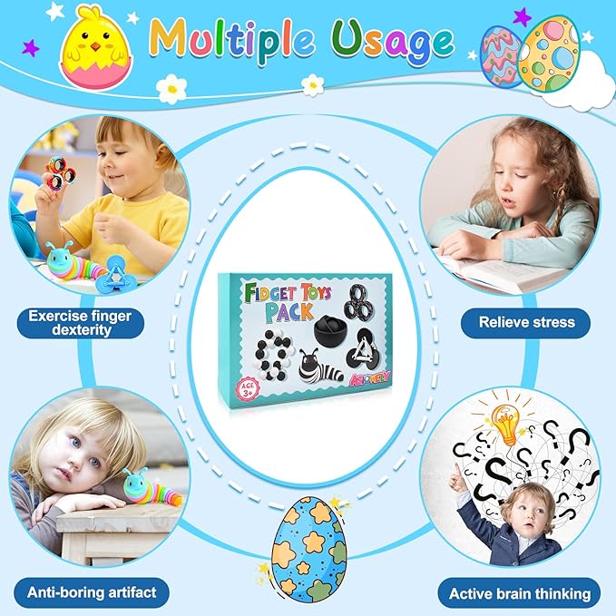 Fidget Toys Adults Pack, Sensory Toys Set for Kids, Fidget Spinner Slug, Figette Cool Gadget for 8-12 Boys Teens ADHD Autism Stress Relief Desk Toy Easter Basket Stuffers for Gift