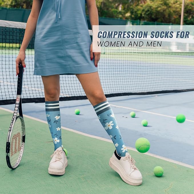 fenglaoda Compression Socks Women Men 4 Pairs, Knee High Support Socks for Running, Sports, Travel, Flight, Nurse