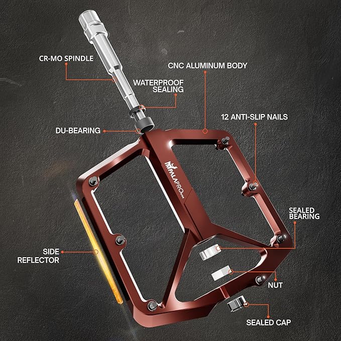 Flat Bike Pedals with Reflectors CNC Aluminium 9/16” – MTB Pedals with Extra Wide Platform and Removable Anti-Slip Pins – Lightweight Pedals for Mountain Bike & Road Bike 294 g