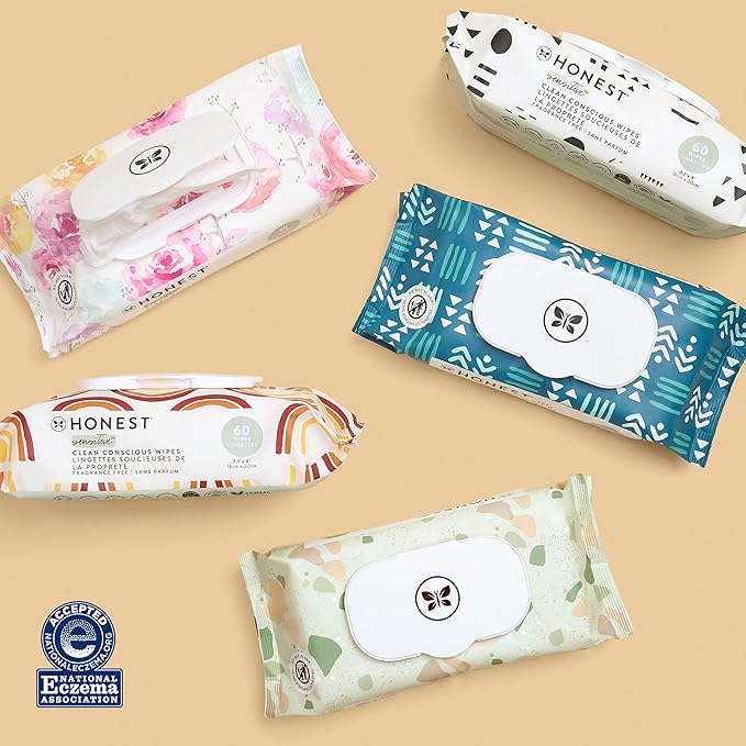 The Honest Company Clean Conscious Multi-Use Wipes | Hypoallergenic + Unscented for Sensitive Skin | Over 99% Water, Compostable, Plant Based, Baby Wipes | Balance Blues, 60 Count