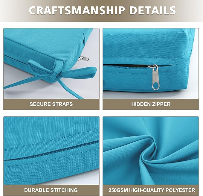 Outdoor Bench Cushion Waterproof 45"x18" – Fade-Resistant Patio Furniture Cushion with Ties for Porch Swing, Loveseat, or Indoor Bench Replacement, Teal