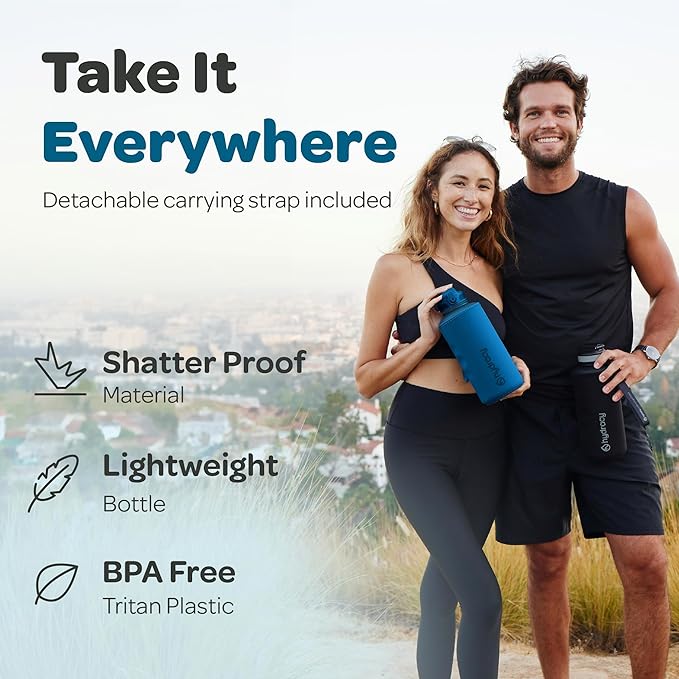 Hydracy Water Bottle with Time Marker -Large BPA Free Water Bottle & No Sweat Sleeve -Leak Proof Gym Bottle with Fruit Infuser Strainer & Times to Drink -Ideal for Fitness Sports & Outdoors