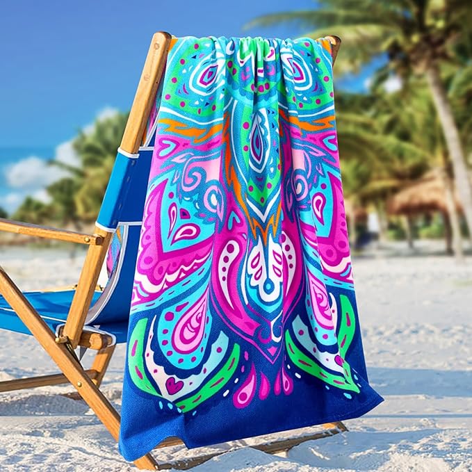 Genovega 2 Packs Oversized Beach Towel Set 36 x 72 in Large Big Pool Camping Swim Clearance Soft Towels Travel Essentials Accessories Vacation Necessities Adult Gifts Women Men Boho White Black