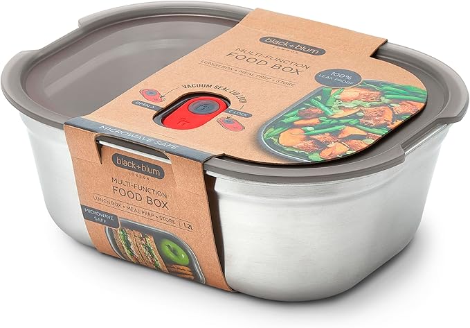BLACK + BLUM Microwavable Stainless Steel Lunch Box | Multi-Function, Vacuum Sealed Container for Healthy Food | Portable and Stackable Food Storage for Office and Outdoor | 40 oz / 1200 ml