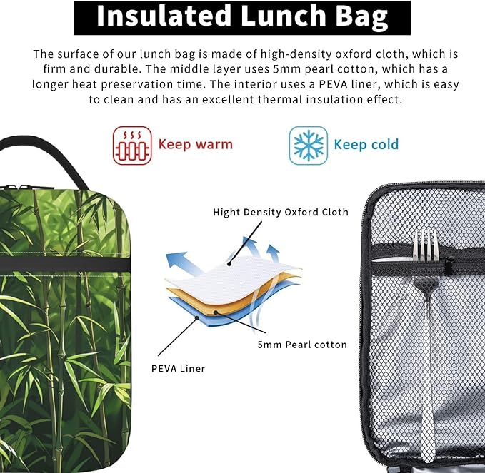 Forest Print Insulated Lunch Box Gifts for Kids Adults Tree and Leaf Nature Inspired Design Reusable Portable Lunchbox Cooler Lunchbag for Work Picnic School Travel or Hiking