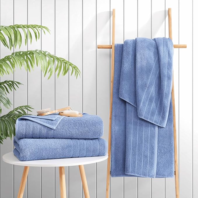 Casa Platino 100% Cotton 4 Pack Bath Towels (30"x60") - Ring Spun Mercerized Cotton Bathroom Towels Set - Quick Dry, Soft & Absorbent Large Bath Towels - Machine Wash in Cold Water - Cerulean Blue