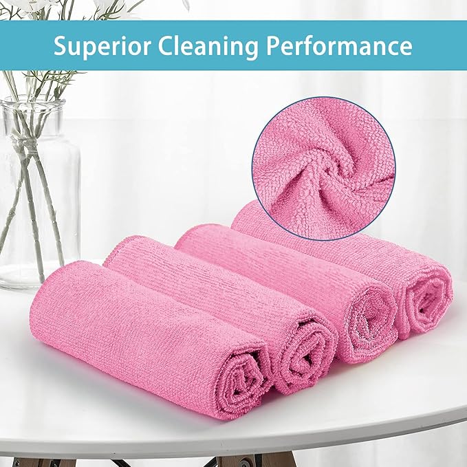 HOMEXCEL Pink Microfiber Cleaning Cloth, 50 Pack Cleaning Towels for Kitchen, Lint Free, Scratch-Free, Highly Absorbent, and Reusable Cleaning Rags for House, Window and Glass, Cars, 11.5 X11.5 inch
