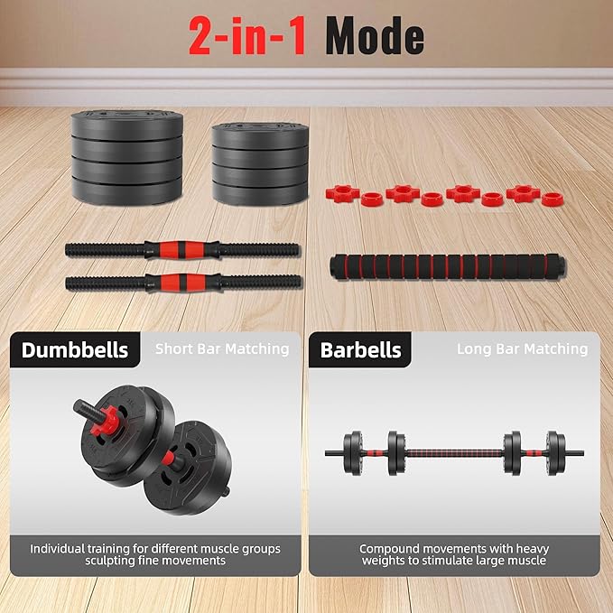 Multi-Functional Portable Changeable Dumbbell and Barbell Kettlebell Set with Adjustable Weights, 40LBS or 60LBS Sets, 2-in-1 or 4-in1, Multiple Sizes