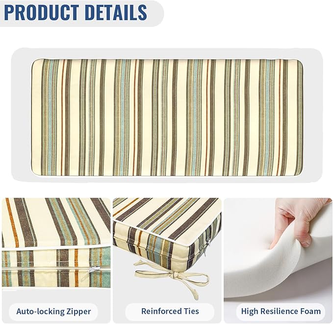 Outdoor Bench Cushion, Patio Furniture Cushion 45 x 18 x 3 Inch, Water Resistant Garden Sofa Swing Pad Settee Loveseat Couch Replacement Cushion, 1 Pack,Stripe Onyx