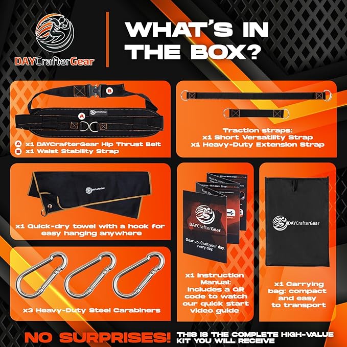 Hip Thrust Belt for Weights, Dumbbells & Kettlebells – Heavy Duty Glute Workout Equipment for Plates up to 300 lbs, with bonus straps for Dips & Squat Belt for Home & Gym