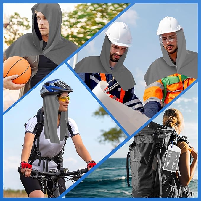 Cooling Hoodie Towels, Instant Cooling Towels for Neck and Face, UPF 50 Sun Protection, Ice Towel for Hot Weather, Head Towel for Sports, Camping, Cycling & More Activities