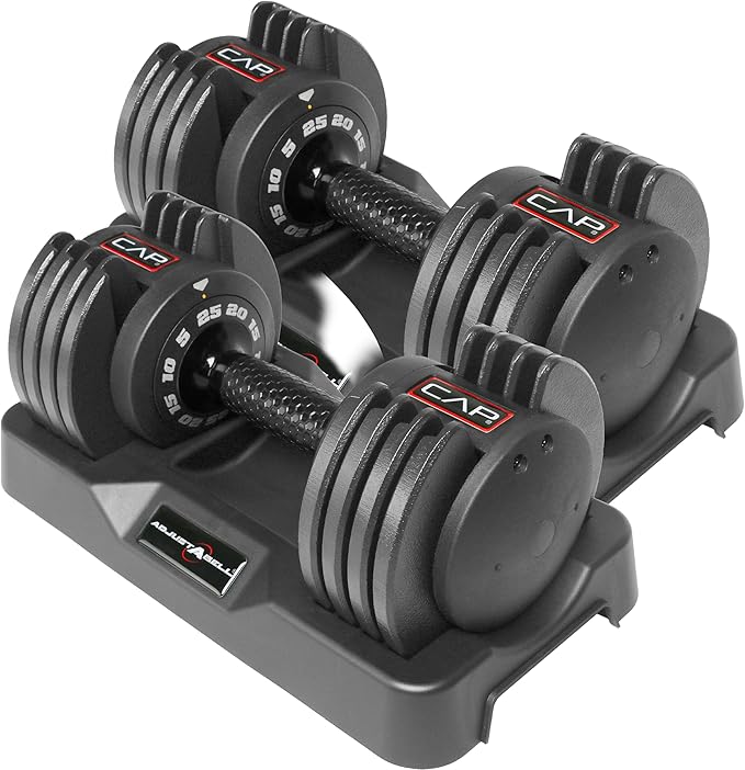 CAP Barbell ADJUSTABELL Adjustable Round Dumbbell Weights - Singles & Pairs | 12.5 lb, 25 lb & 55 lb | Multiple Handle Options