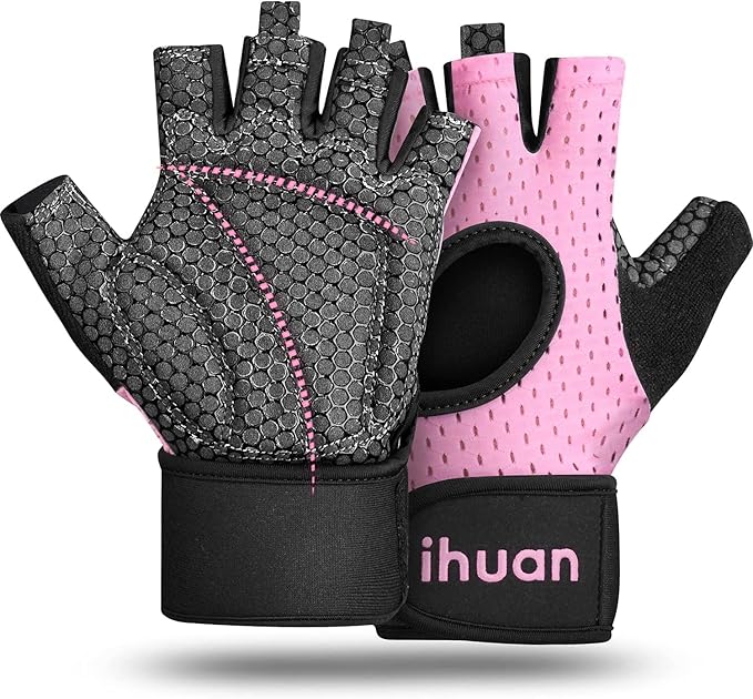 ihuan Breathable Weight Lifting Workout Gym Gloves: Fingerless Exercise Wrist Support | Enhance Palm Protection | Extra Grip for Fitness |Training | Rowing | Pull-ups