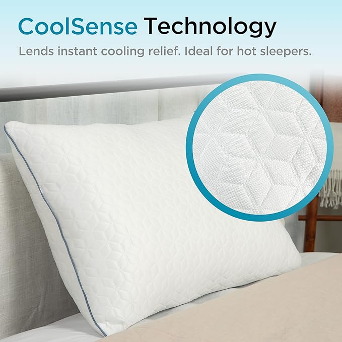 Brookstone Cool Sense Down Alternative Pillow 2 Pack - Cold Cooling Pillows for Hot Sleepers - CoolSense Pillows for Sleeping - Stay Cool and Comfortable All Night - White, King Size