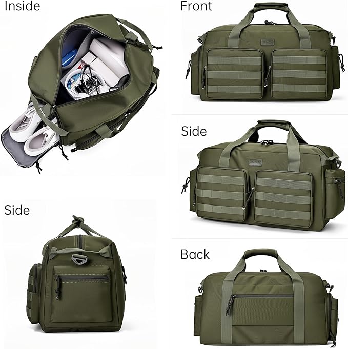 Duffle Bag for Men Women, Gym Bags & Tactical Duffle Bag with Shoe Compartment, Weekender Overnight Bag for Travel Workout, ArmyGreen