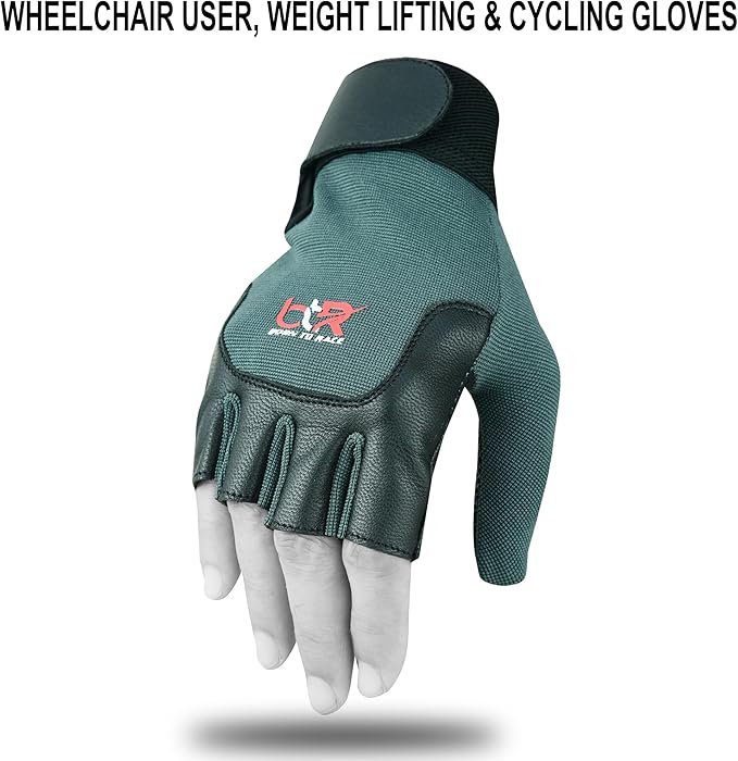 Wheelchair Gloves Unisex Mobility Disability Fingerless Long Thumb Leather Palm Workout Weight Lifting, Cycling, Driving Gloves for Men and Women