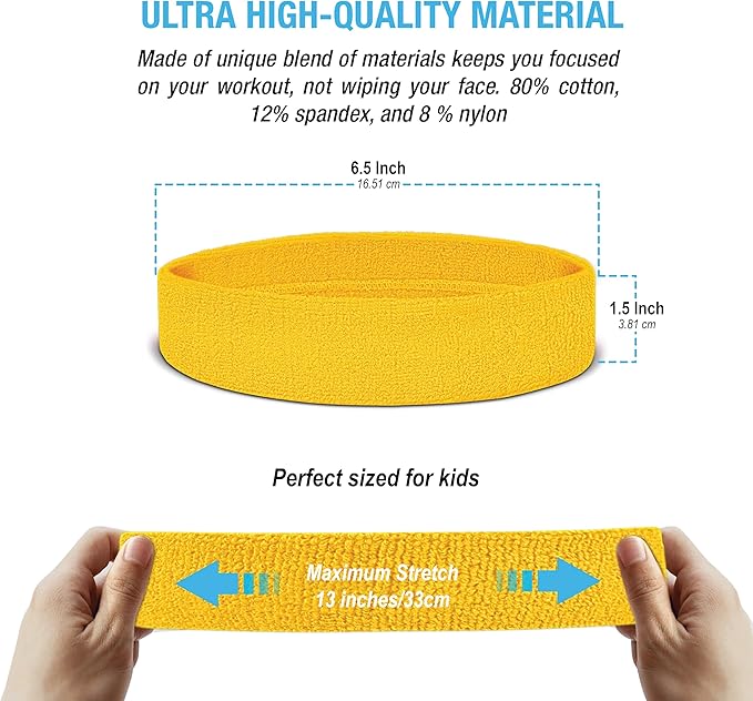 Suddora Sweatbands for Kids, Moisture Wicking 2 Wristbands and 1 Headband Set, Soft and Skin-Friendly Fabric, Moisture-Wicking Athletic Sweat Bands for Basketball, Baseball, Soccer