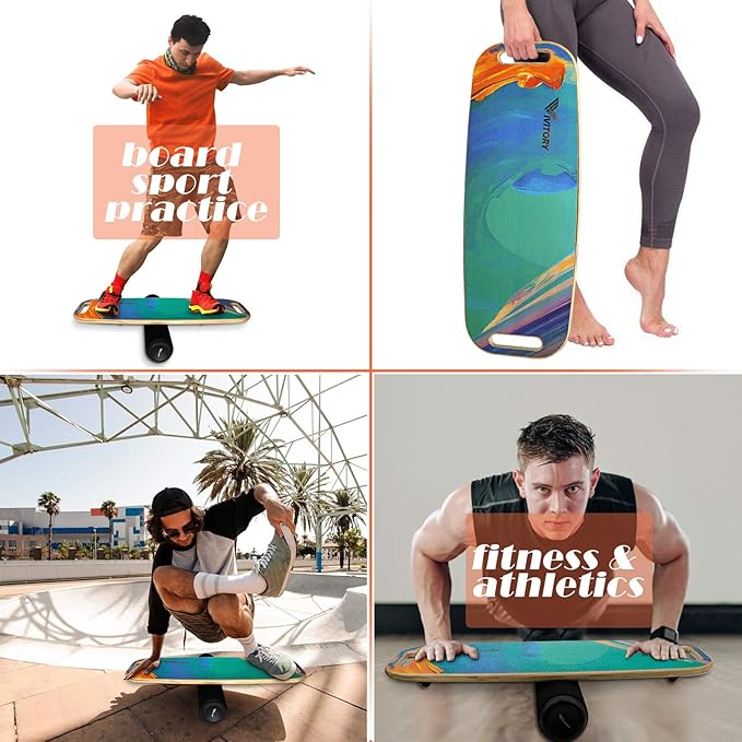 VIVITORY Balance Board Trainer with Handle, Roller Board with Adjustable Stoppers – 3 Different Distance Options 4, 13 and 22 inches, for Hockey, Surfing, Snowboarding, Skateboarding and Skiing