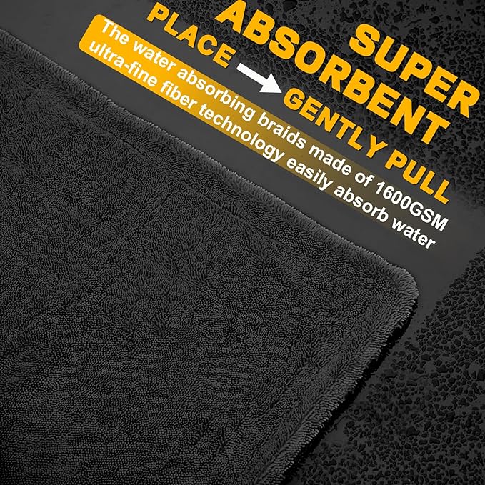 2-Pack Double Sided Car Drying Towel(28"x36"),1600 GSM Super Absorbent Microfiber Drying Towels for Cars,Streak-Free,Scratch-Free,No Water Spots,Machine Washable