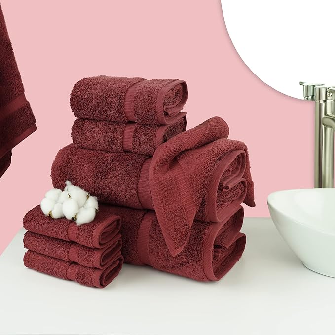 Chakir Turkish Linens | Hotel & Spa Quality 100% Cotton Premium Turkish Towels | Soft & Absorbent (8-Piece Towel Sets, Cranberry)