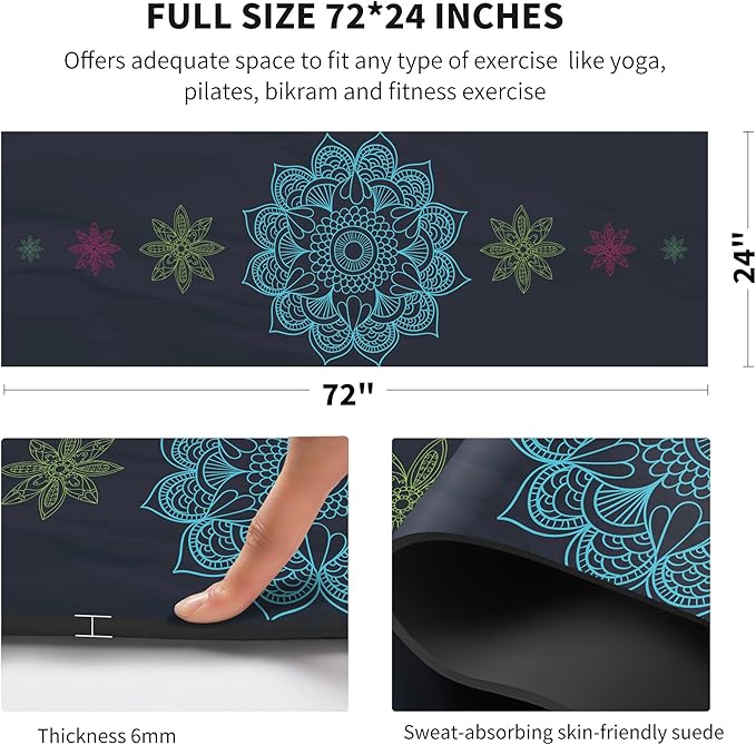 nuveti Yoga Mat Print Extra Thick TPE Non Slip Fitness Exercise Mat with Carrying Bag,72"x24" Extra Thick 6MM Exercise & Workout Mat for Yoga, Pilates Fitness and Floor Exercises