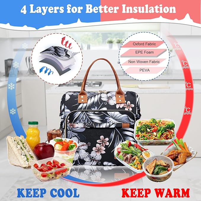 Hibiscus Lunch Box for Women Adult Insulated Lunch Bag Ladies Lunch Tote Bag for Work Loncheras para Mujer de Trabajo