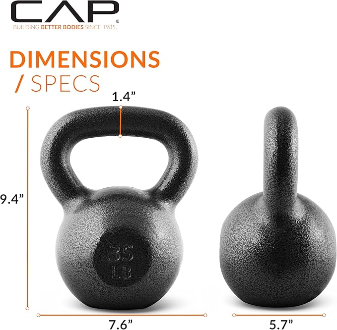 CAP Barbell Black Cast Iron Kettlebell Single or Set | 10-80 Lbs