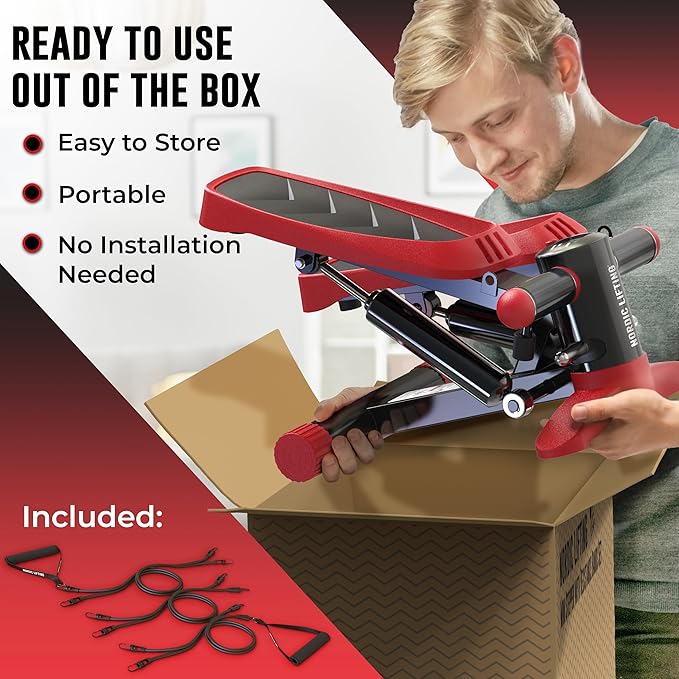 Nordic Lifting Mini Stepper Machine – Stair Climber w/Resistance Bands & LCD – Home Workout Stepper