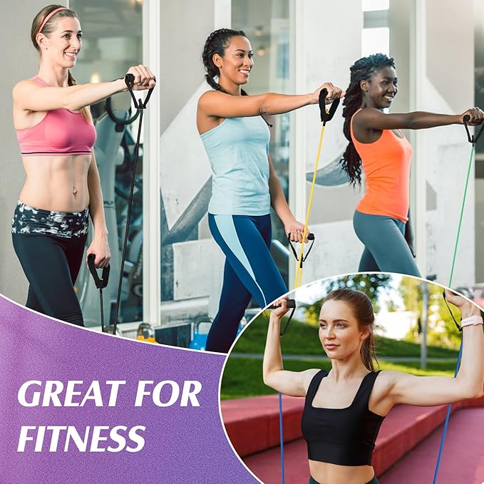 Shappy 10 Pcs Resistance Bands with Handles Exercise Stretch Bands for Exercise Woman Man Training Physical Therapy Workouts Fitness