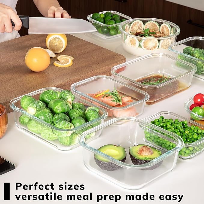 5-Pack Borosilicate Glass Containers with Tempered Lids, 35.2oz/4.4 Cup Airtight Meal Prep Set, Microwave/Freezer Safe (Gray)