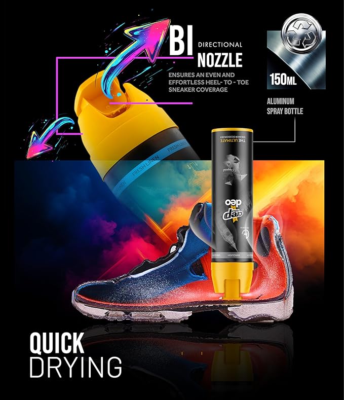 Crep Protect Shoe Deodorizer Spray - Shoe Smell Eliminator Delivers 24-Hour Odor Protection, Residue-Free Formula for All Sneakers, Refreshing Scent (Fresh Linen, Vanquish, 5.07oz)