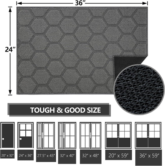 FONEYI Indoor Door Mat, Entrance Rug 24" x 36" Non-Slip Rubber Backing, Machine Washable Entry Rug, Low Profile Absorbent Dirt Trapper Doormat Inside Floor Mats for Entryway, Grey