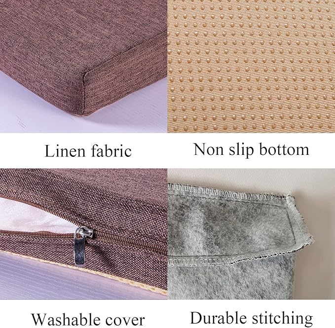 Bench Seat Cushions Memory Foam Chair Pads Non-Slip Rubber Back Indoor Swing/Settee Cushion 44 x14 Inch, Brown